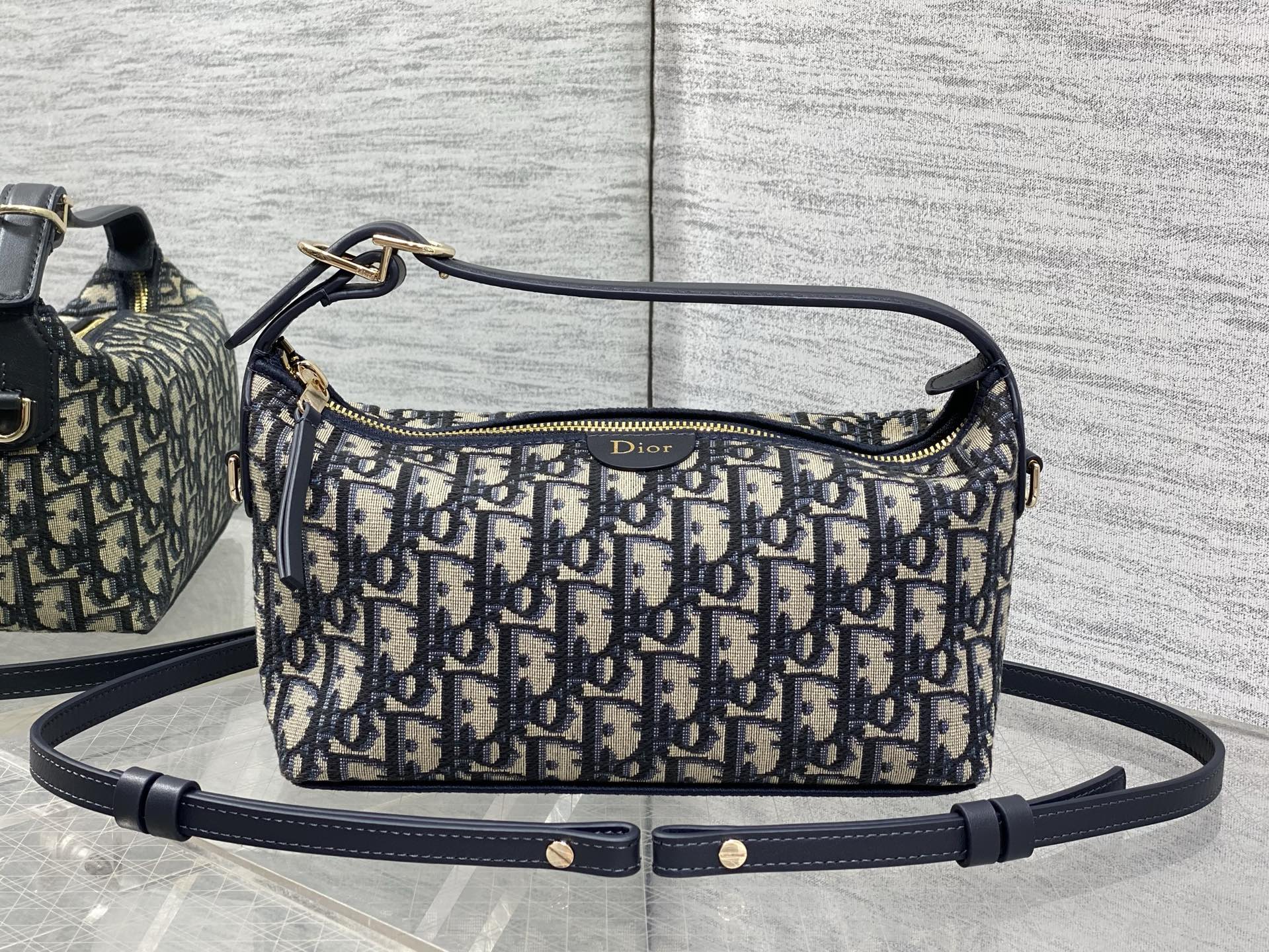 Dior Nomade Shoulder Bag  in Blue Oblique Canvas and leather