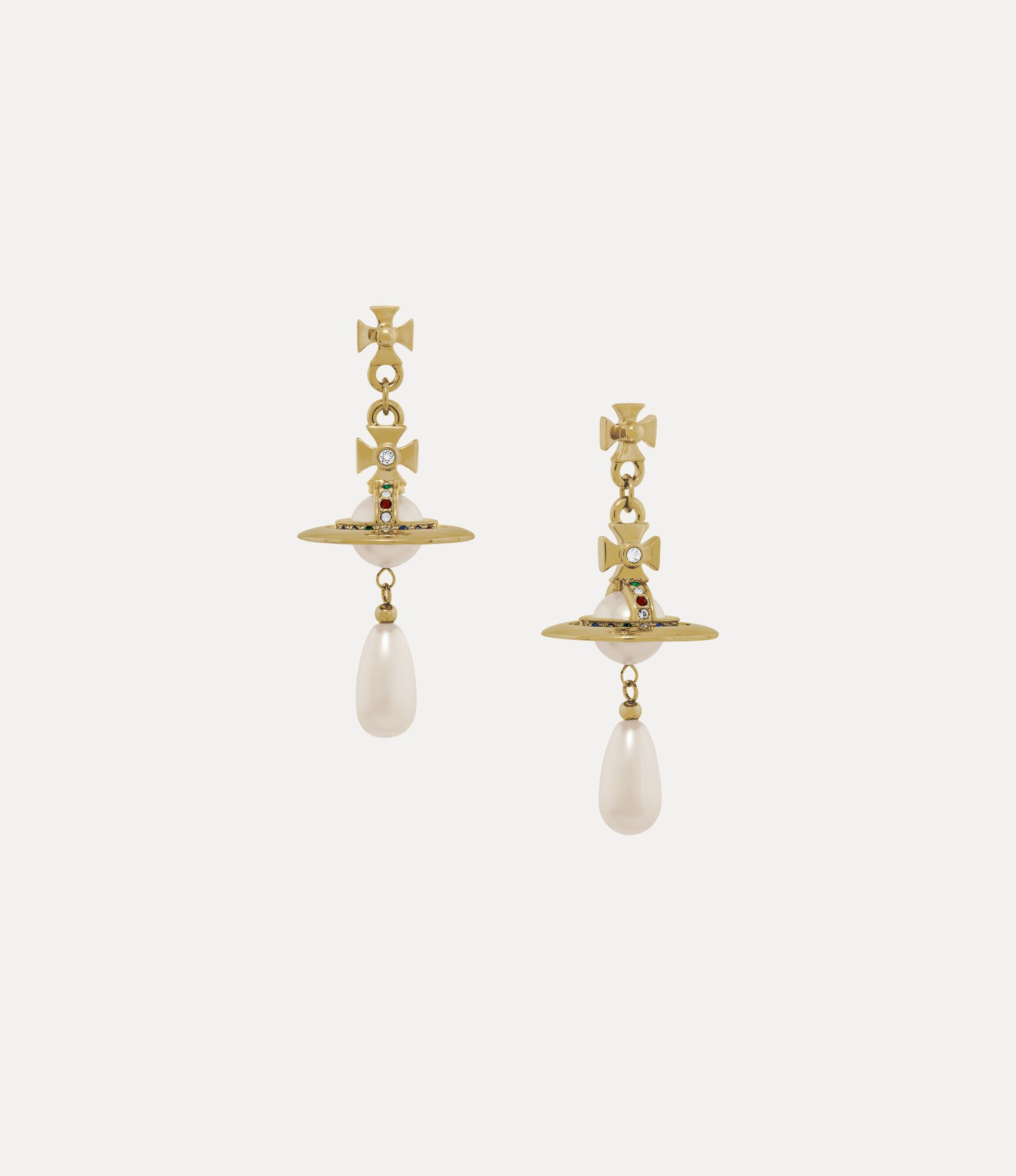 Dainty Teardrop Pearl Dangle Earrings – Trendy Gold Planet Design, Perfect for Party & Date Night
