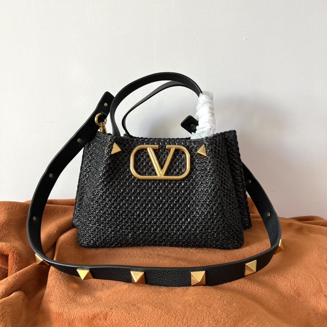 Valentino Garavani Small Tote in Black Raffia