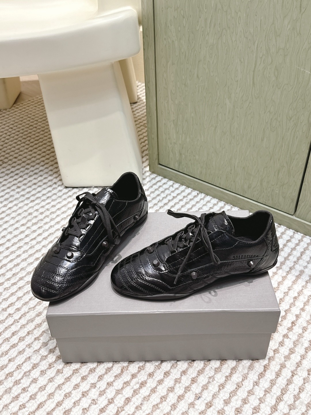 Balenciaga Cagole Black Arena Studded Quilted Leather Speed GAT Sneakers - KAIROO