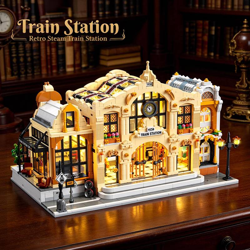 JieStar 89140 - Retro Steam Train Station