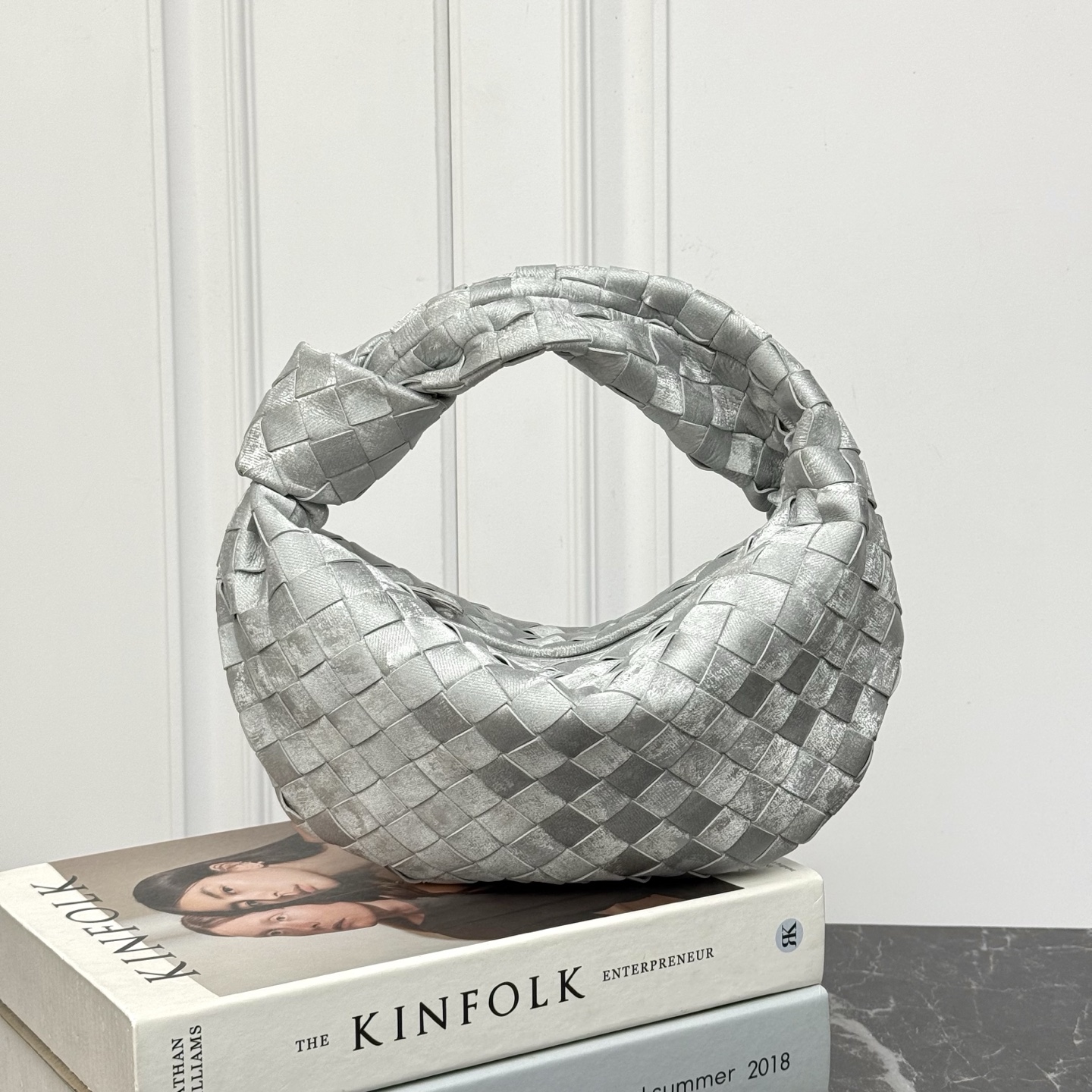 Bottega Veneta Mini Jodie in Silver Intrecciato leather