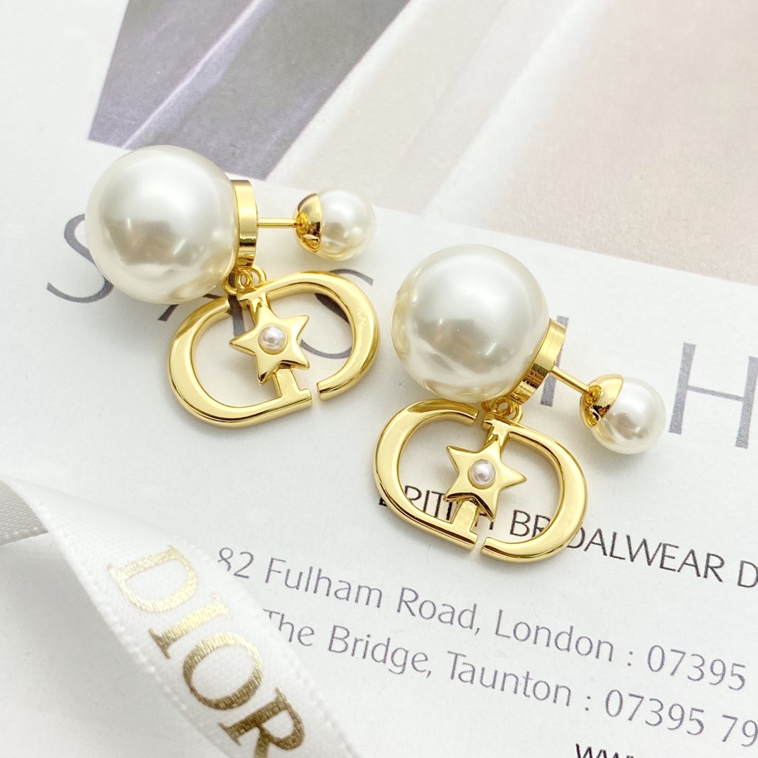 Dior Gold CD Mini Pearl Dual Sphere Studs