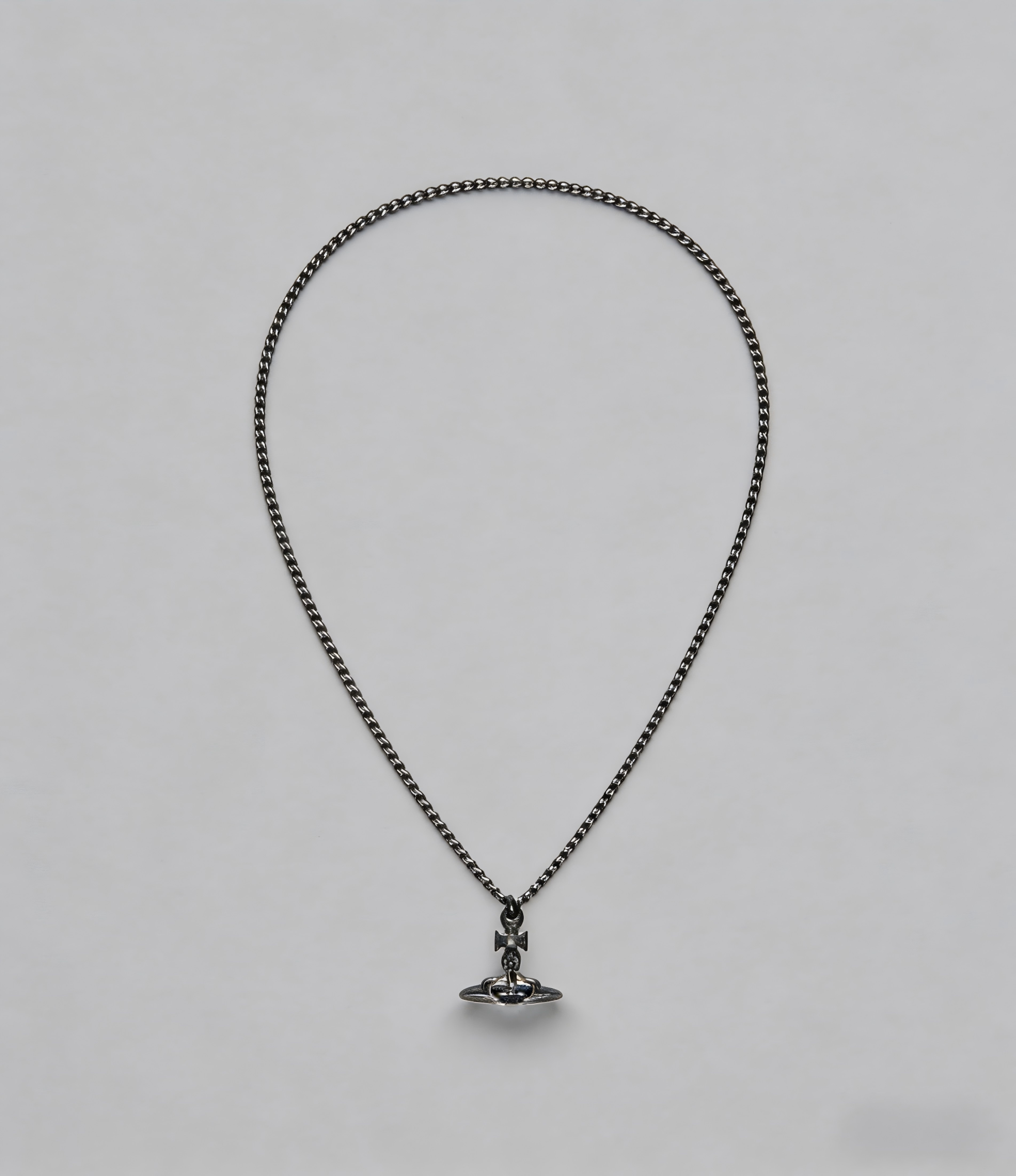 2026 New Vivienne Westwood Style Gunmetal Mini Saturn Pendant Necklace - Dainty Rhinestone Celestial Jewelry for Women