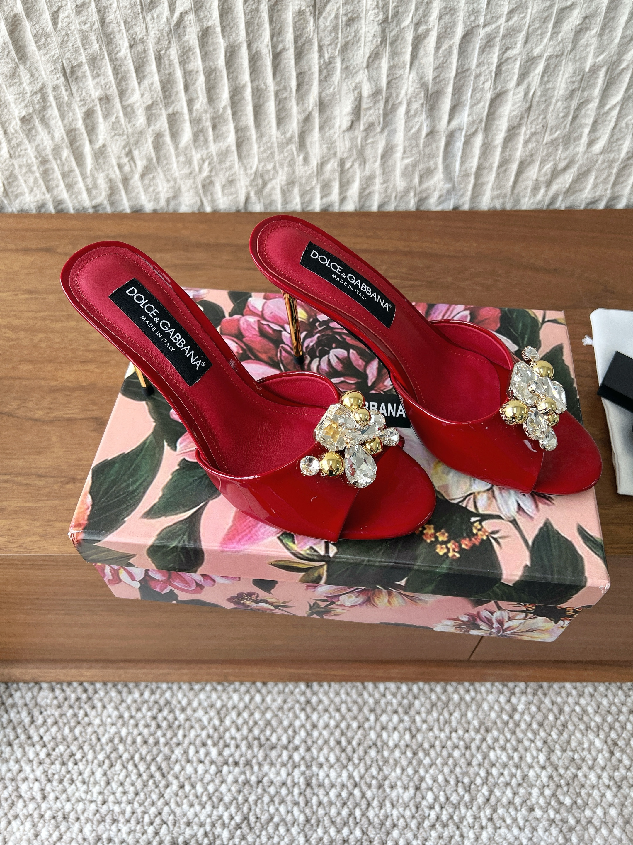 Dolce&Gabbana Crystal Shiny Leather Heeled Slide