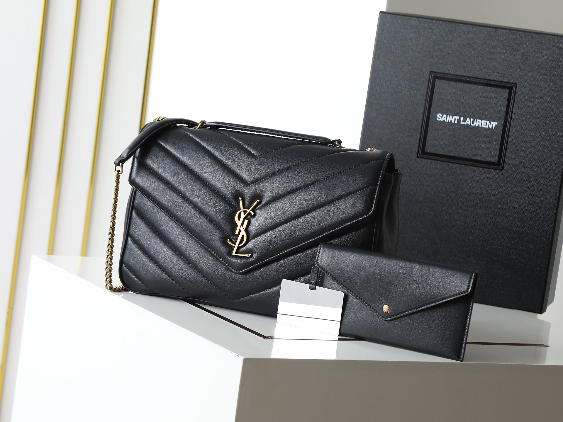 Saint Laurent Black Lambskin Loulou Large Shoulder Bag