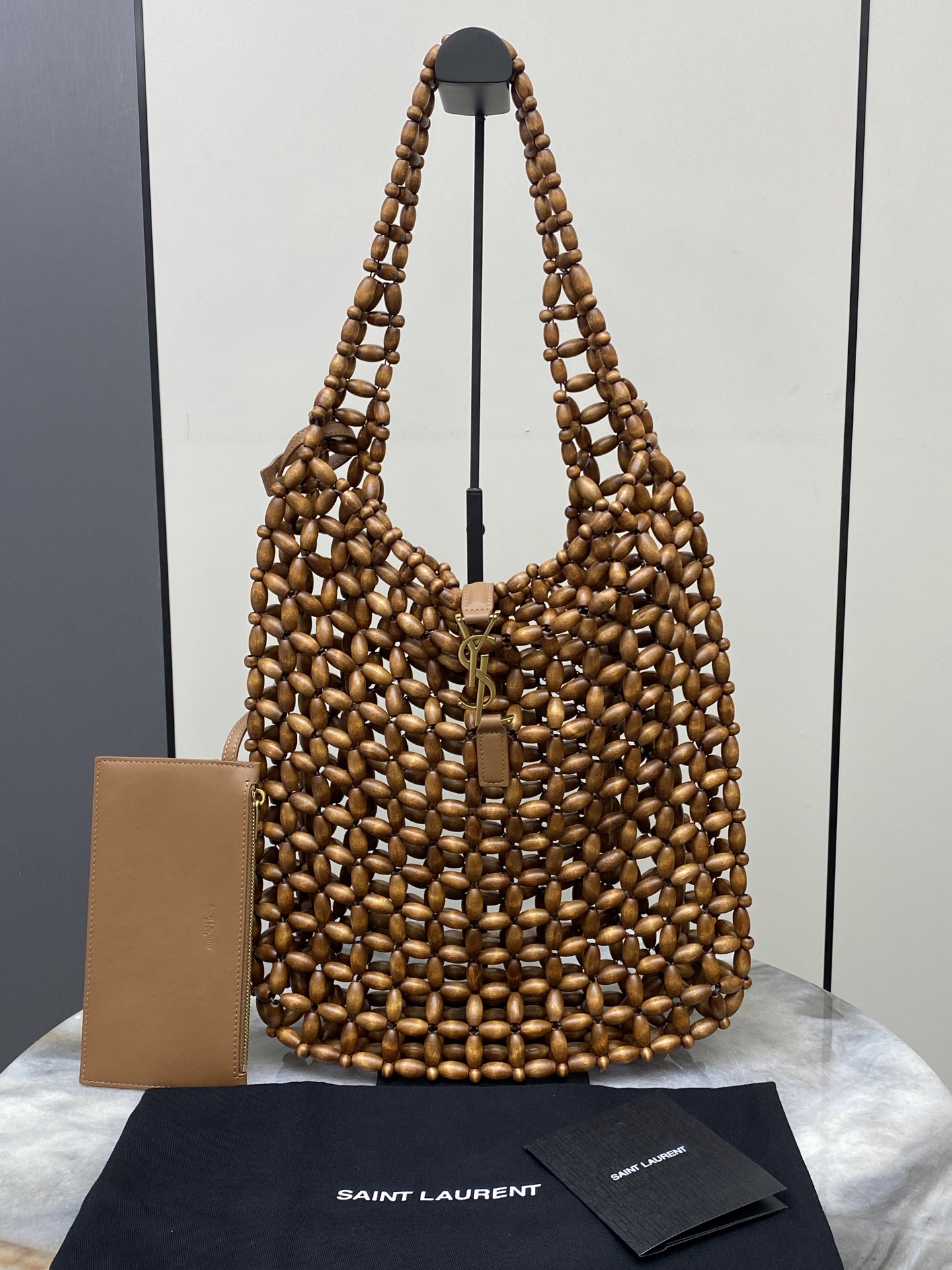 Saint Laurent Light Wood LE 5 À 7 Large Wood Beads Bag