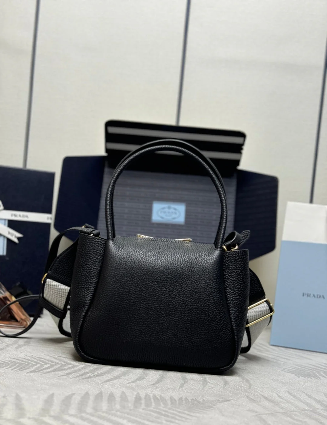 Prada Small Bag 23cm Black Grain Leather GHW