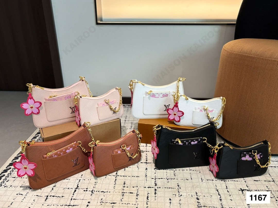Louis Vuitton LV x TM Small & Mini Pochette Epi Marelle Leather Cherry Blossom Hobo Shoulder Bag - KAIROO