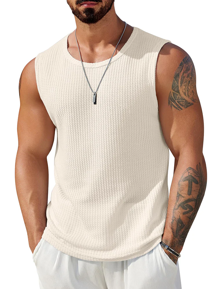 (Pre-order)Casual Waffle Knit Muscle Tank Top (US Only)