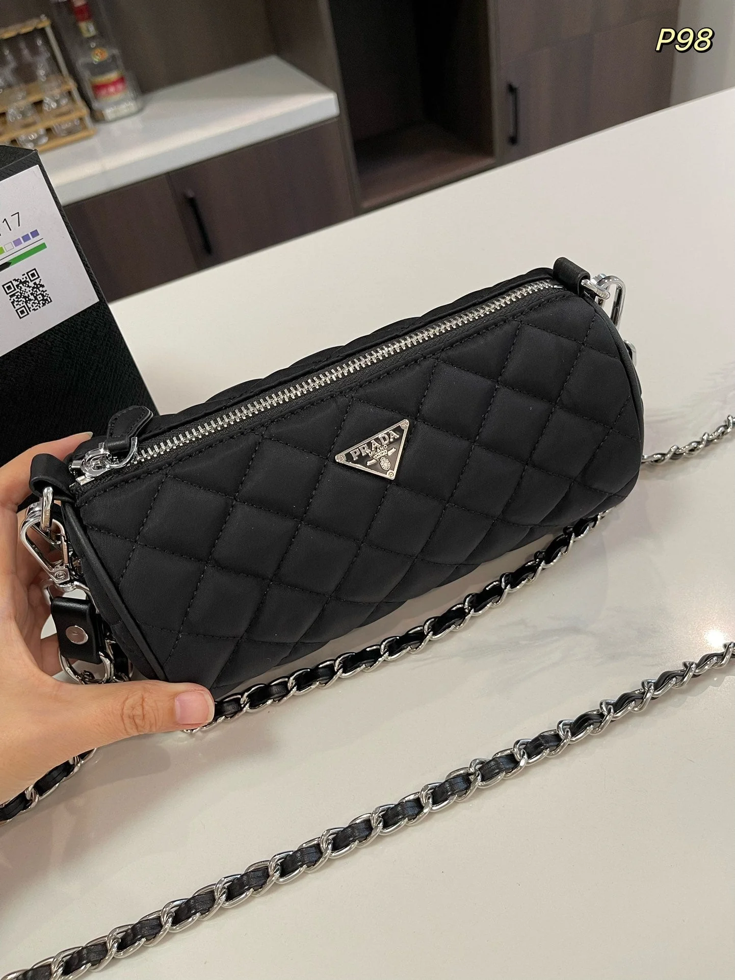 Prada CYLINDRICAL 20 BAG IN BLACK RE-NYLON SILVER HARDWARE