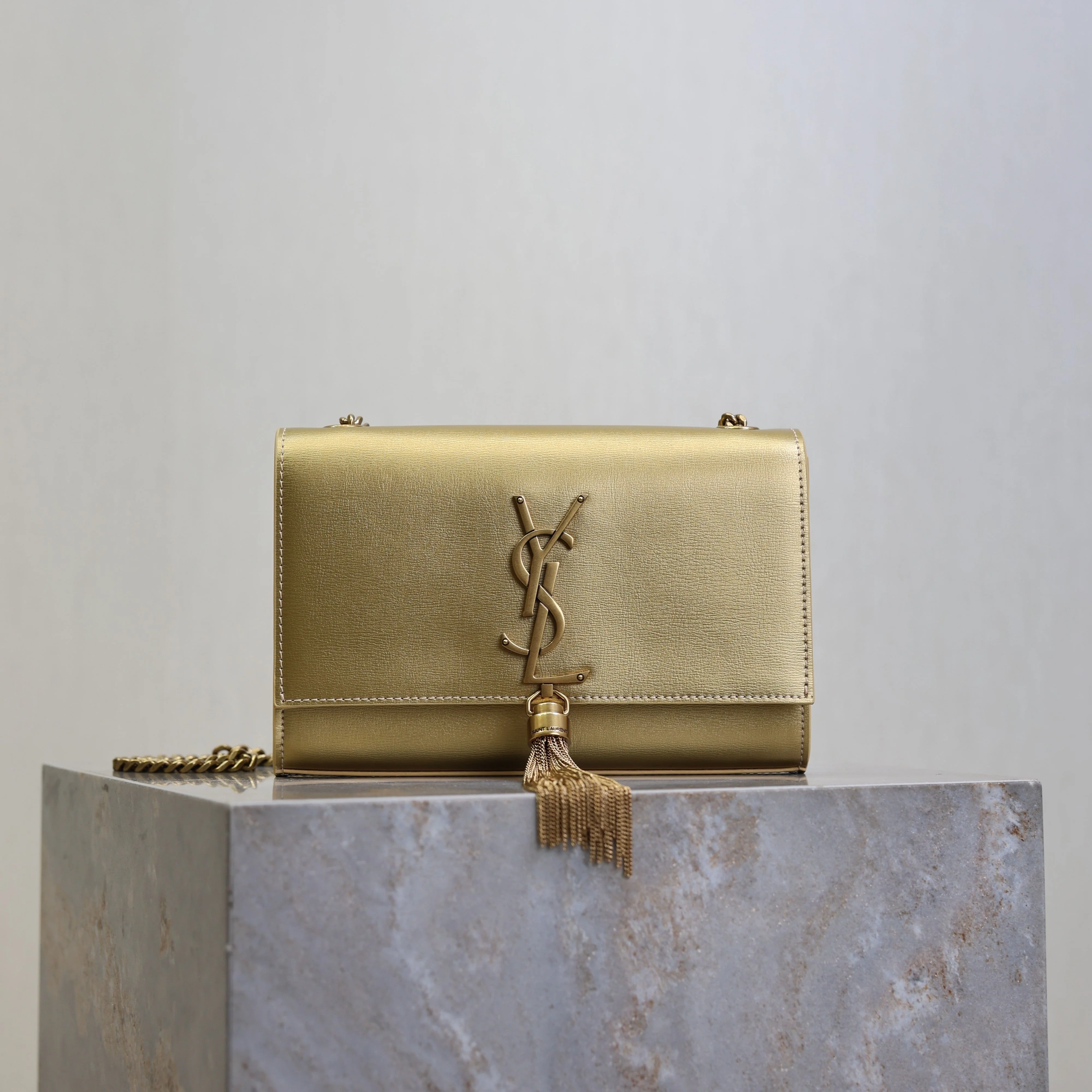 Saint Laurent YSL Kate Small Bag 20cm Gold Metallic Calfskin.