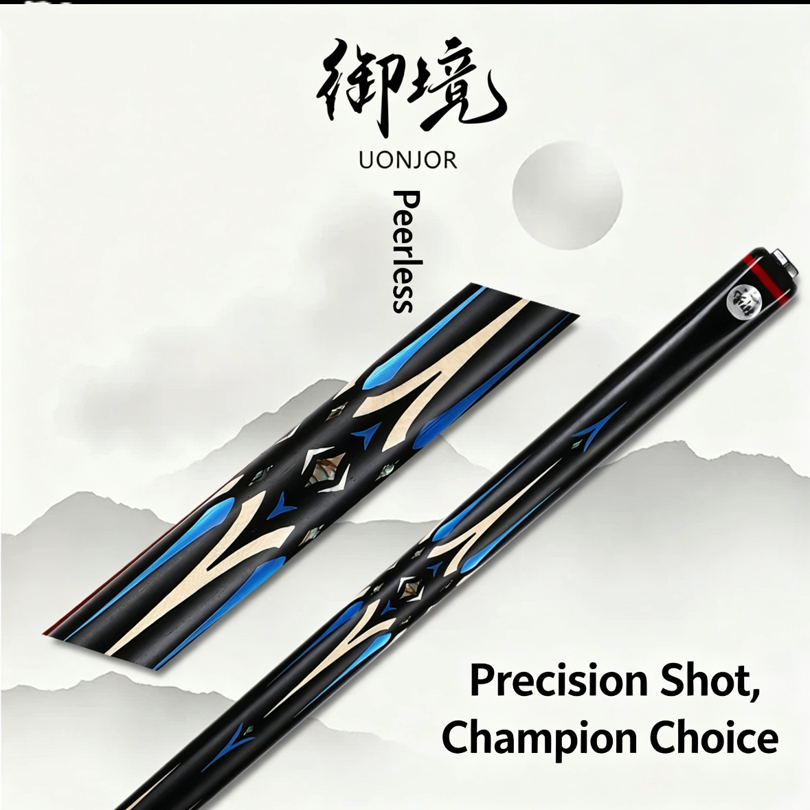 Wushuang Professional Snooker Cue 3/4 Jointed – NFC Authenticated Ash Shaft & Ebony Butt with Inlay | Complete Pro Cue Set with Extension & Case