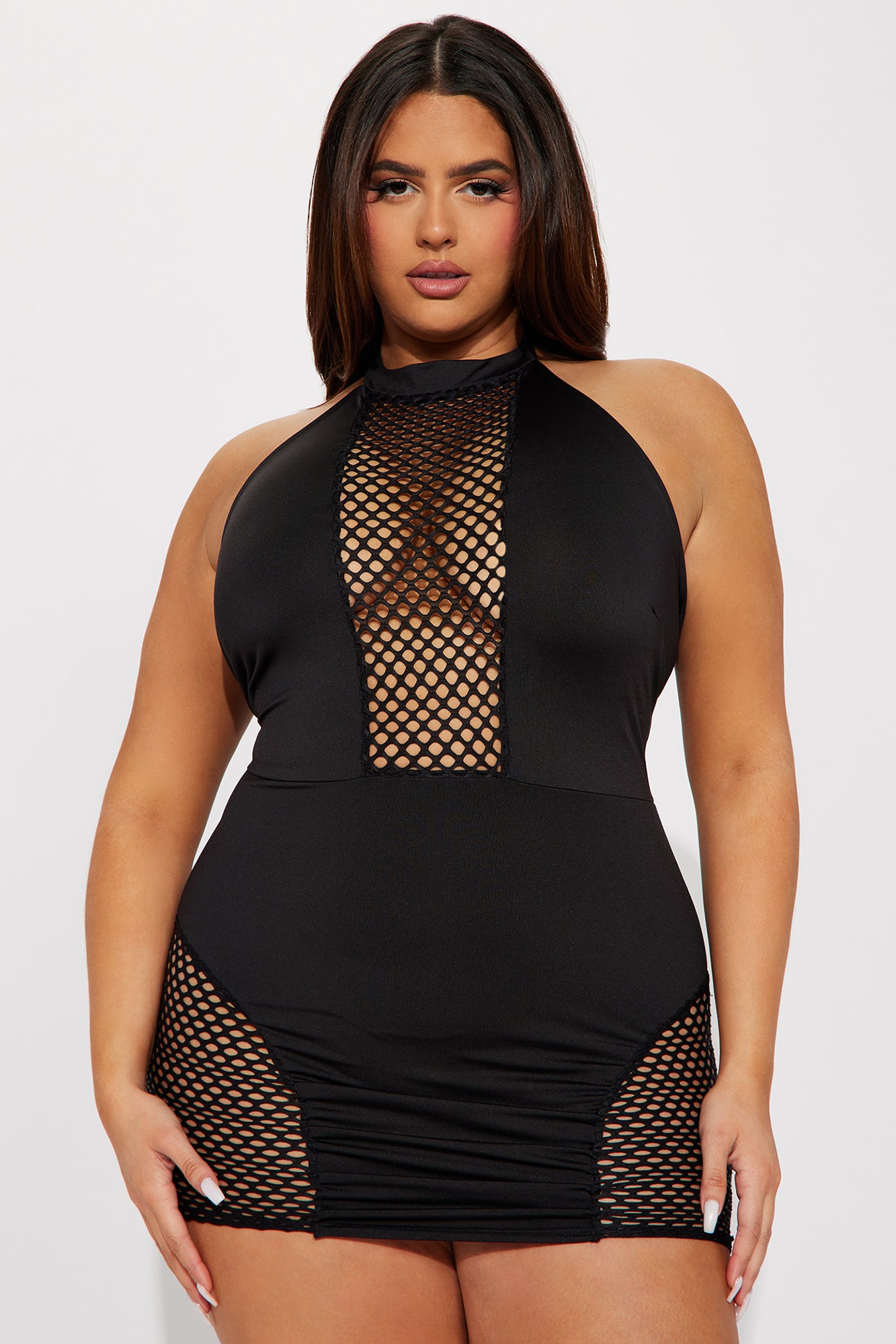 Felicia Fishnet Mini Dress - Black