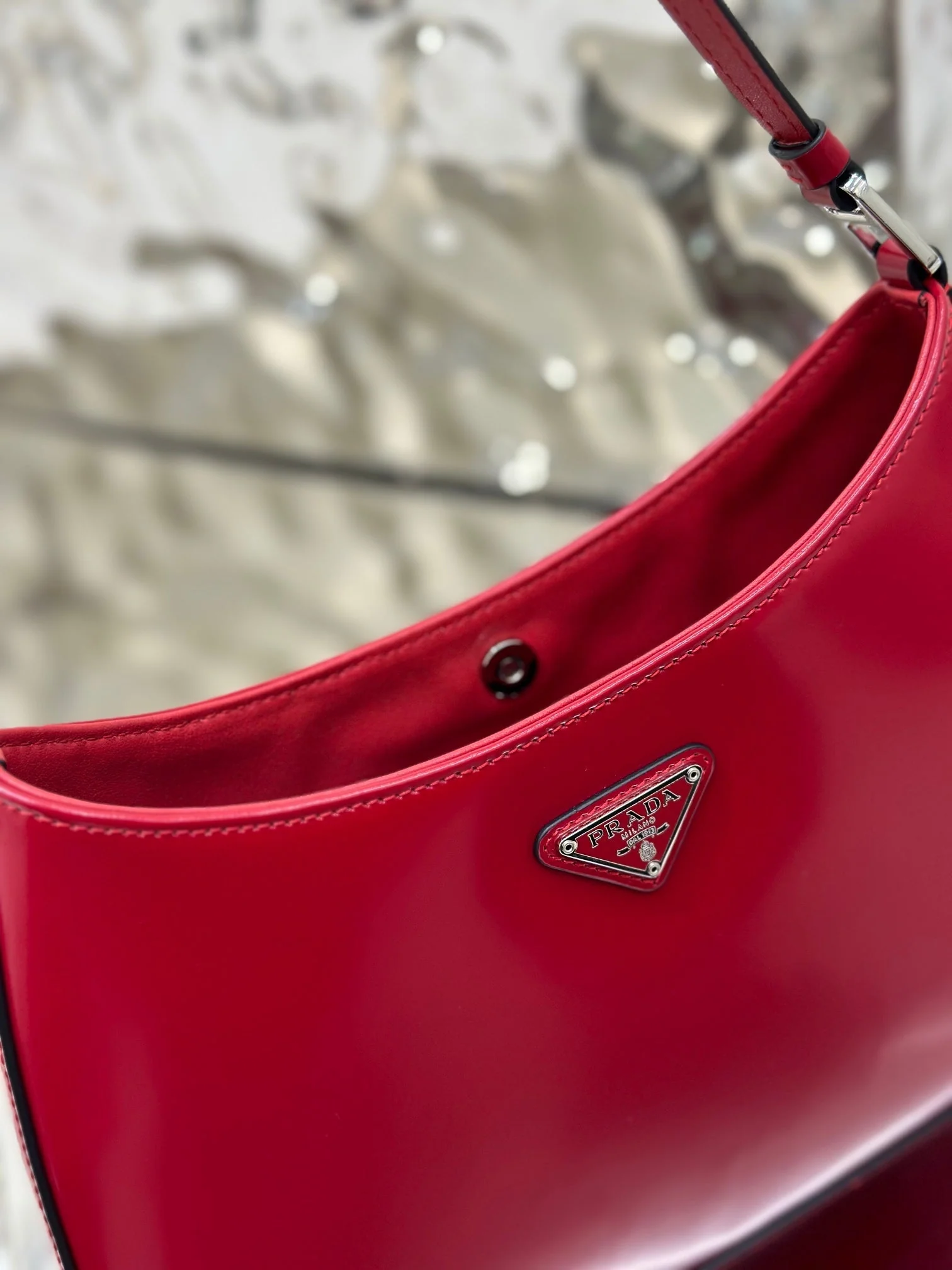Prada CLEO 27 DARK RED BRUSHED LEATHER SHOULDER BAG