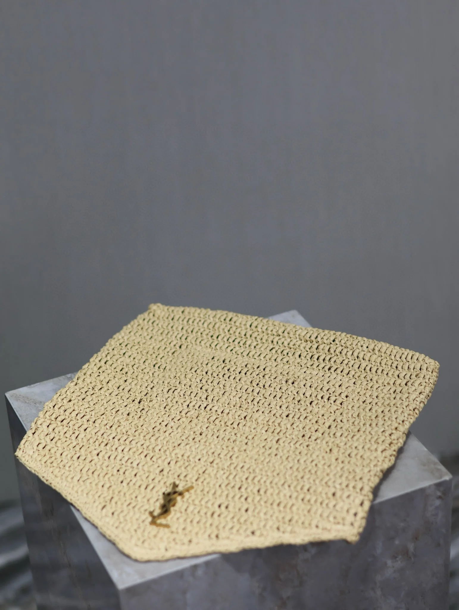 Saint Laurent YSL Envelope Clutch 29cm Beige Raffia Leather