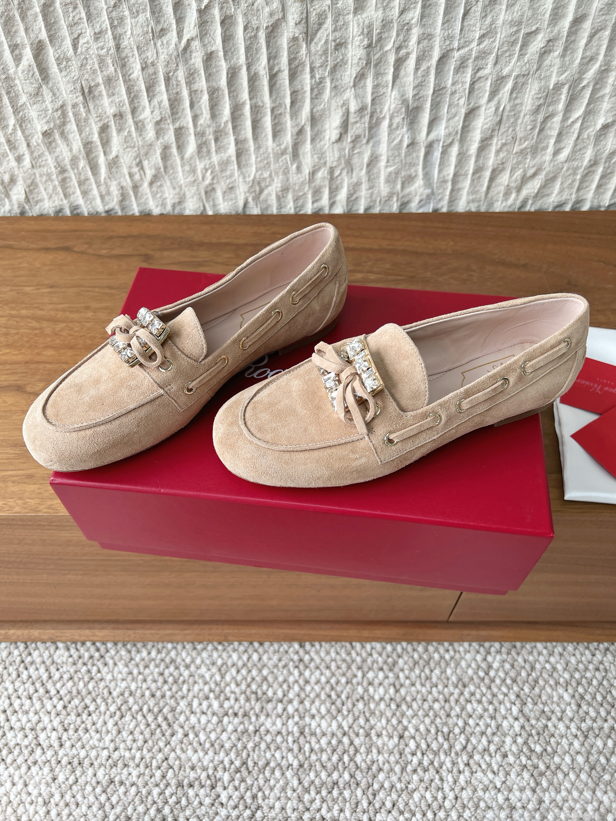 Roger Vivier Suede rhinestone buckle flat loafers