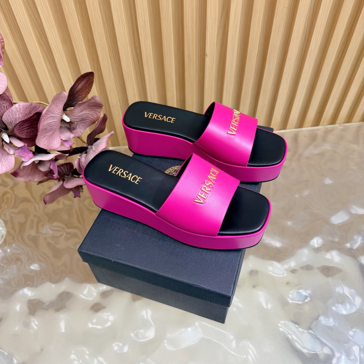 Versace Platform Leather Slides
