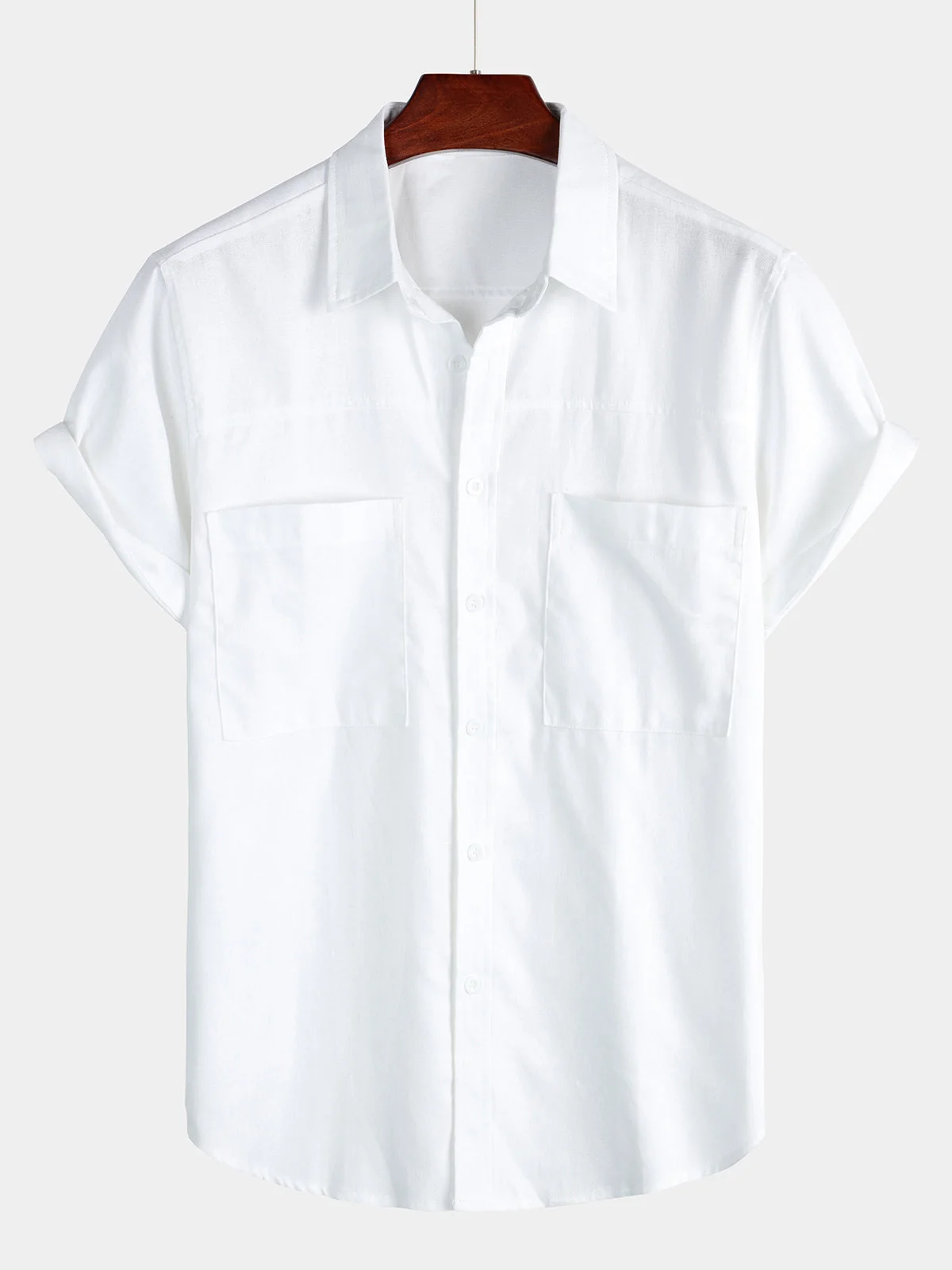 Men's Cotton Linen Chest Pocket Short Sleeve Shirt