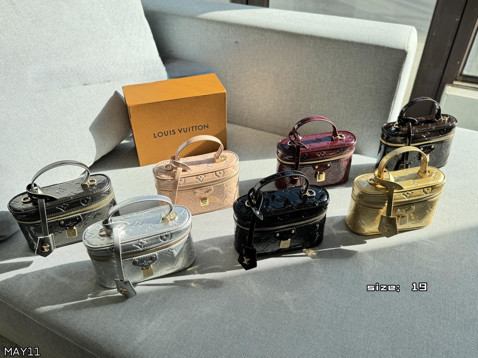 Louis Vuitton LV Mini Nice Vanity Case Embossed Patent Leather Lock Gem Logo Charm Crossbody Top Handle Bag - KAIROO