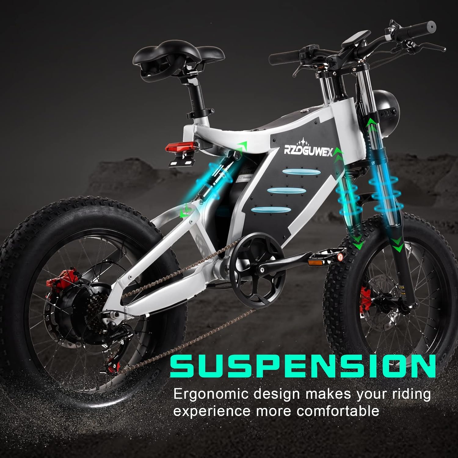 RZOGUWEX Electric Bicycle, 20 Inch Off-Road EBIKE for Adults with Removable 48V 25Ah Lithium-Ion Battery, 7-Speed ​​Snow Bike with Double Shock Absorbers and Brushless Motor