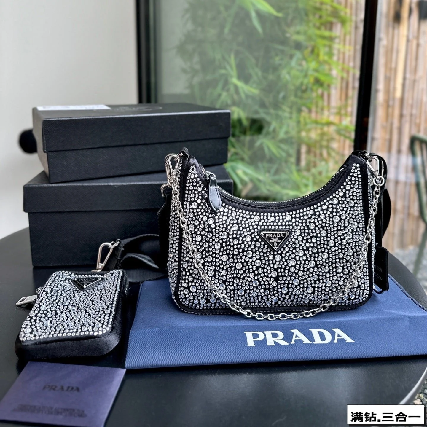 Prada  22 SATIN MINI-BAG WITH FULLY RHINSTONES