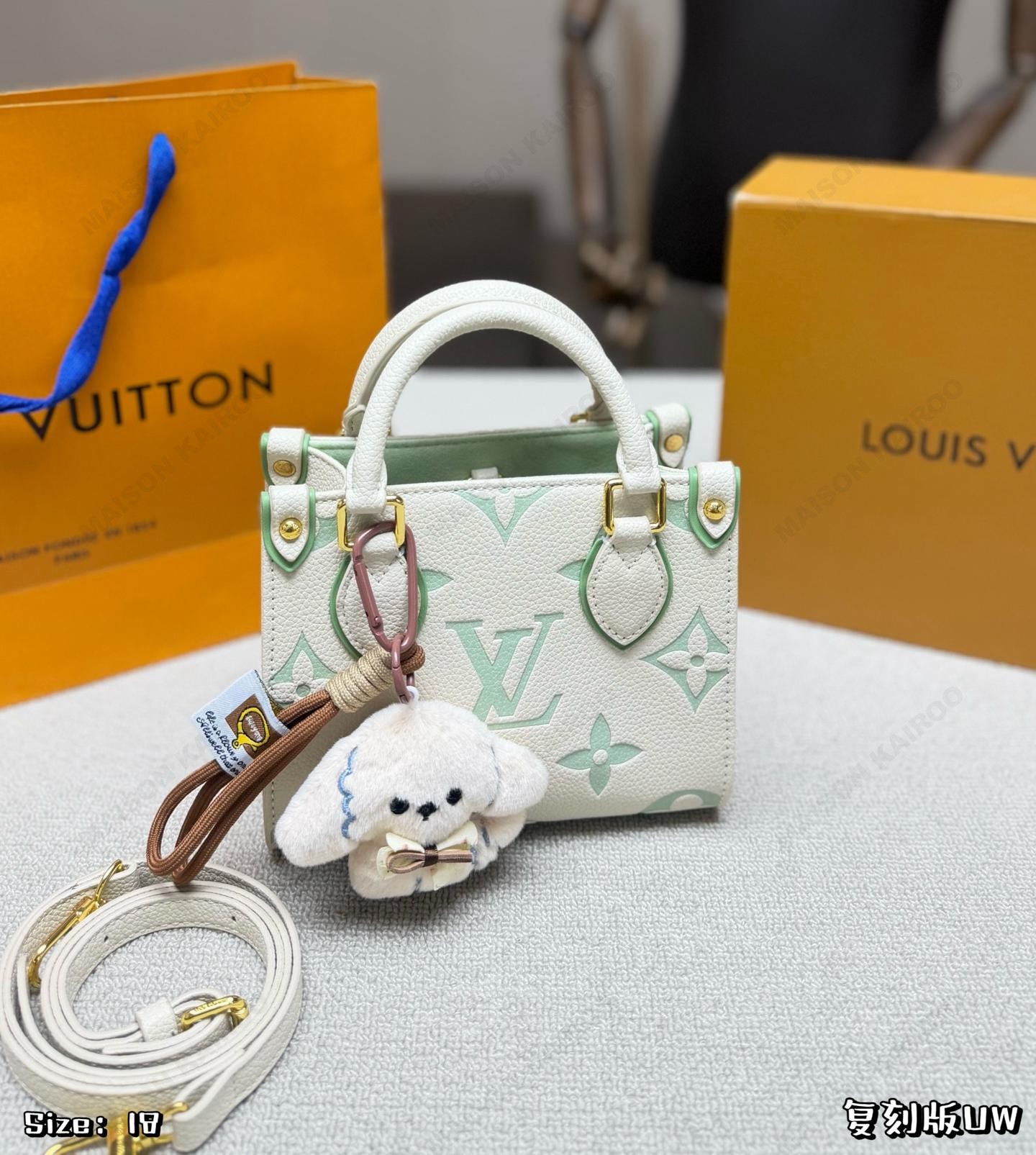 Louis Vuitton LV OnTheGo BB White Base Pastel Monogram Giant Embossed Leather Top Handle Shoulder Bag - KAIROO