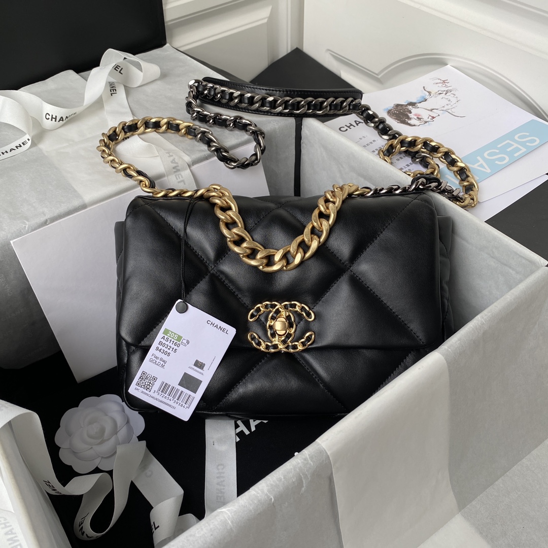 Chanel 19 Medium Handbag in Black Lambskin