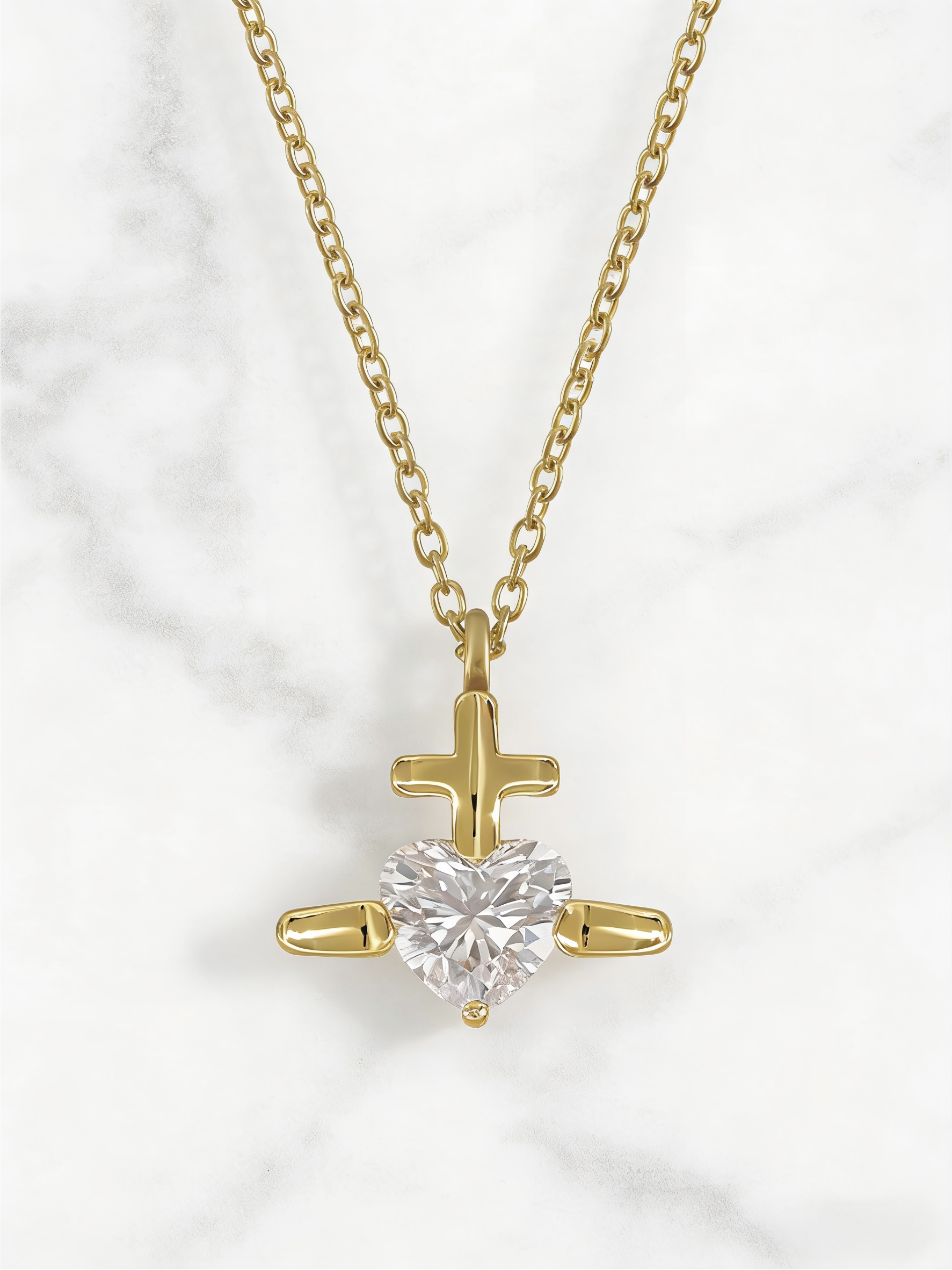 2026 New Release: Stylish Cross Pendant Necklace with Heart-Cut Crystal for Everyday & Evening Wear