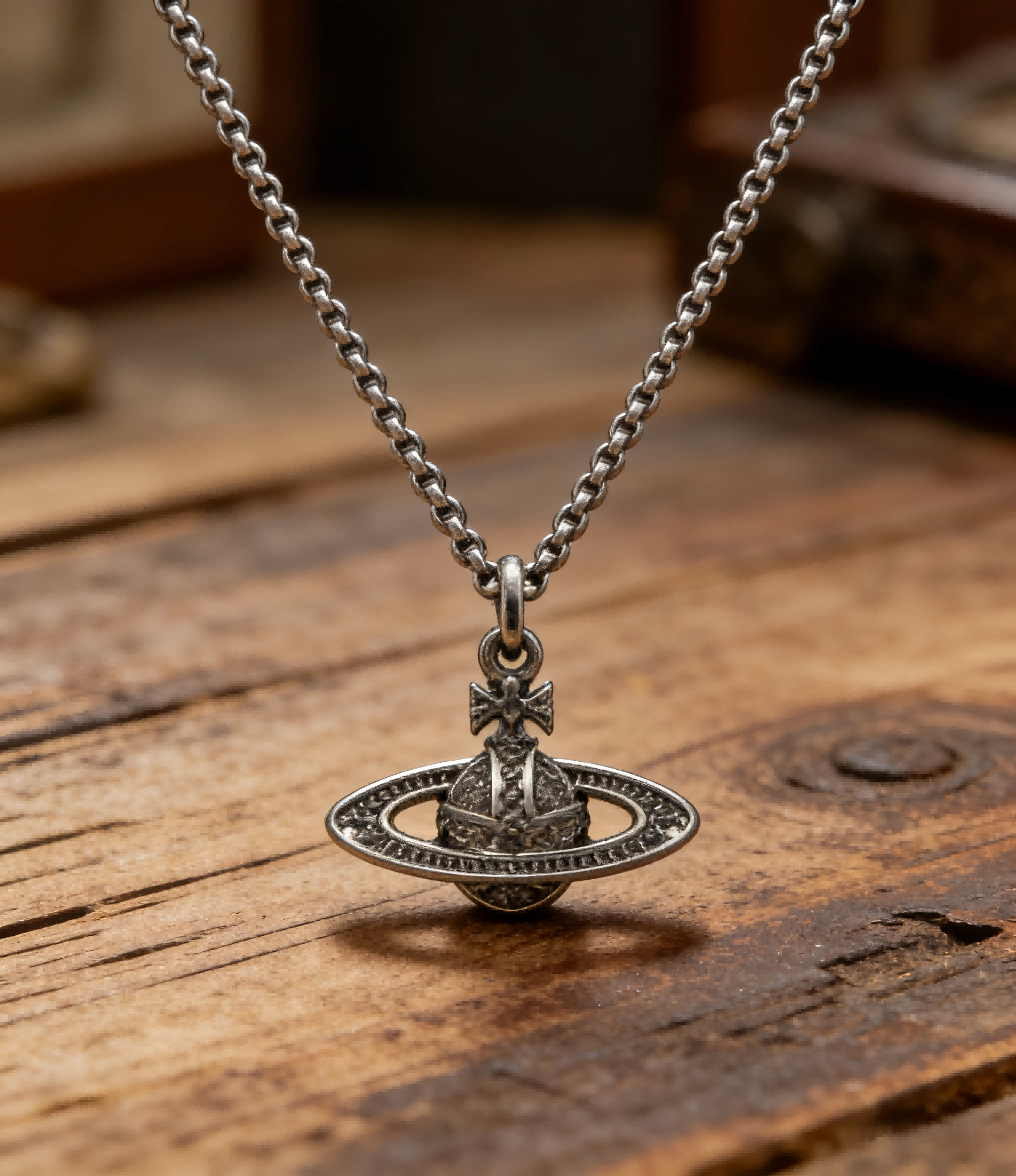 2026 New Vivienne Westwood Style Gunmetal Black Crystal Saturn Pendant Necklace - Dainty Gothic Celestial Jewelry for Women