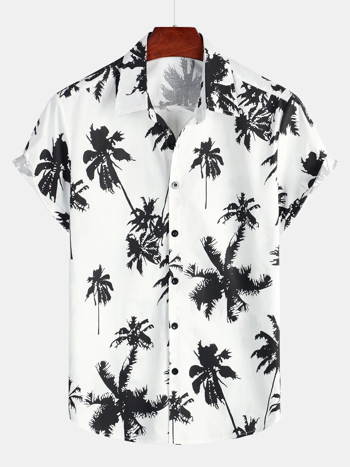 Men's White Tropical Palm Print Cotton Hawaiian Short Sleeve Shirt