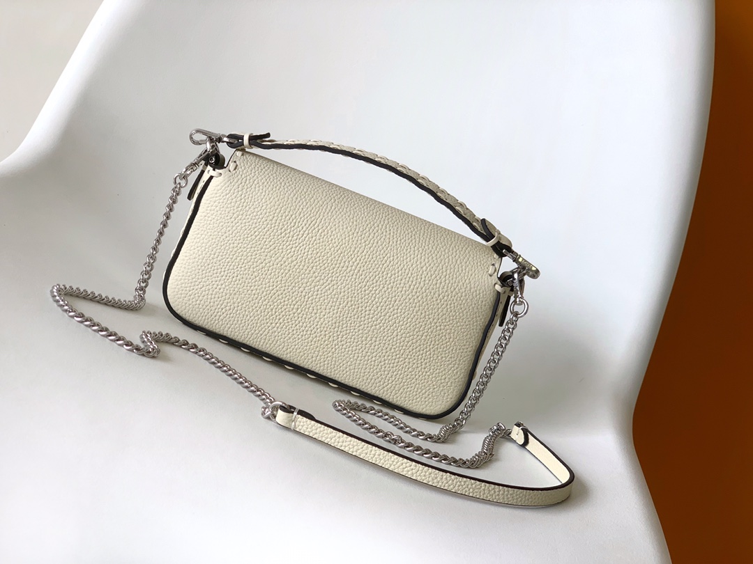Fendi Mini Selleria Baguette Leather Bag-White