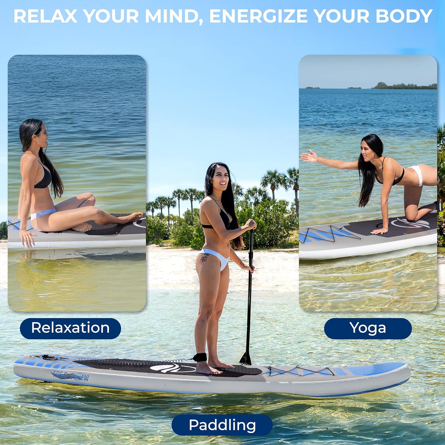 SereneLife Inflatable Stand Up Paddle Board - Wide Stable Design, Non-Slip Deck for Adults & Youth with Premium Paddle Board Accessories: Carry Bag, Dual Action Pump, Paddle, Ankle Leash