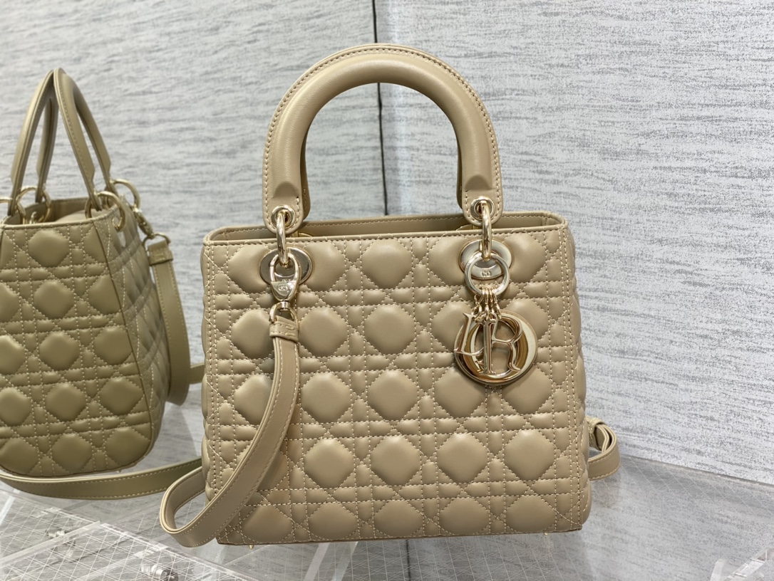 Medium Lady Dior Bag in Dark beige Cannage Lambskin