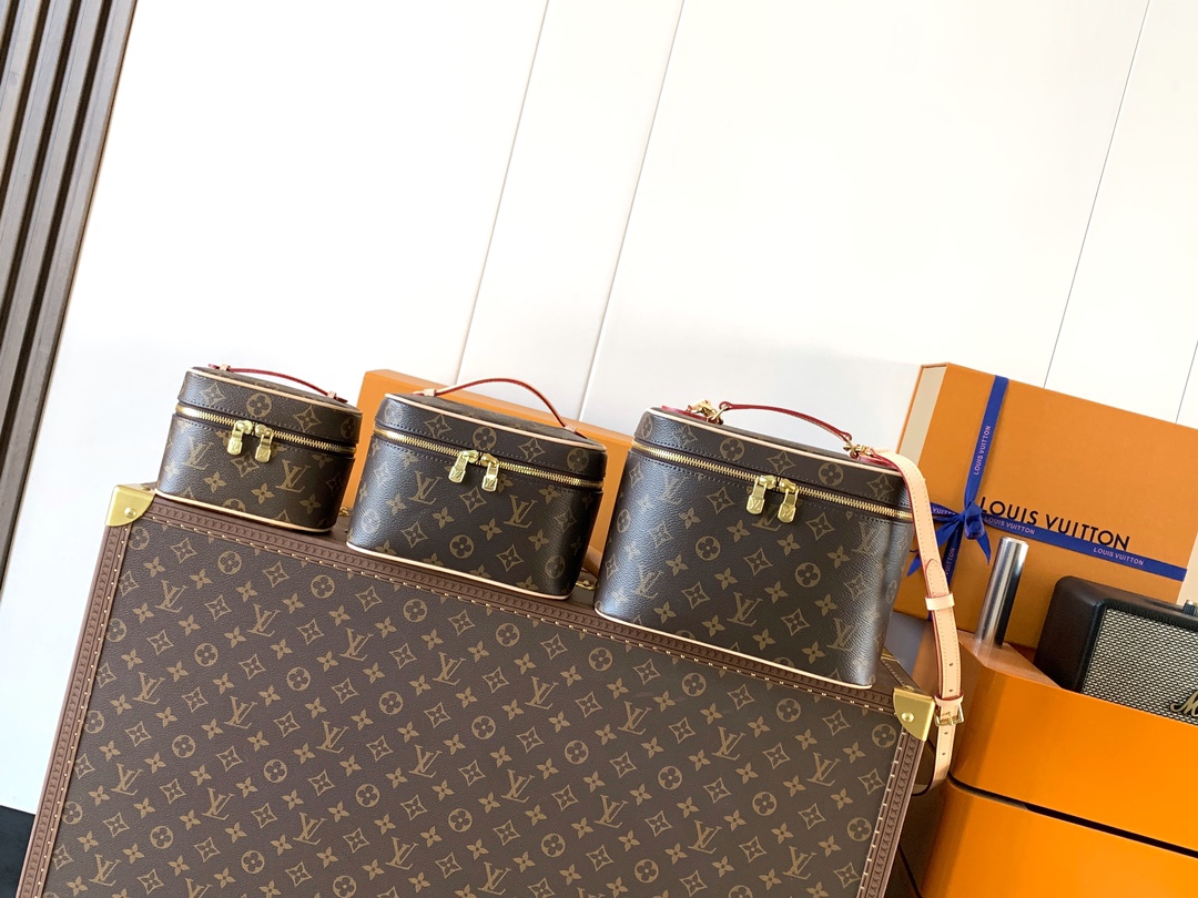【10A】Louis Vuitton LV Nice Vanity Case Monogram Brown Coated Canvas Vachetta Leather Top Handle Bag - KAIROO
