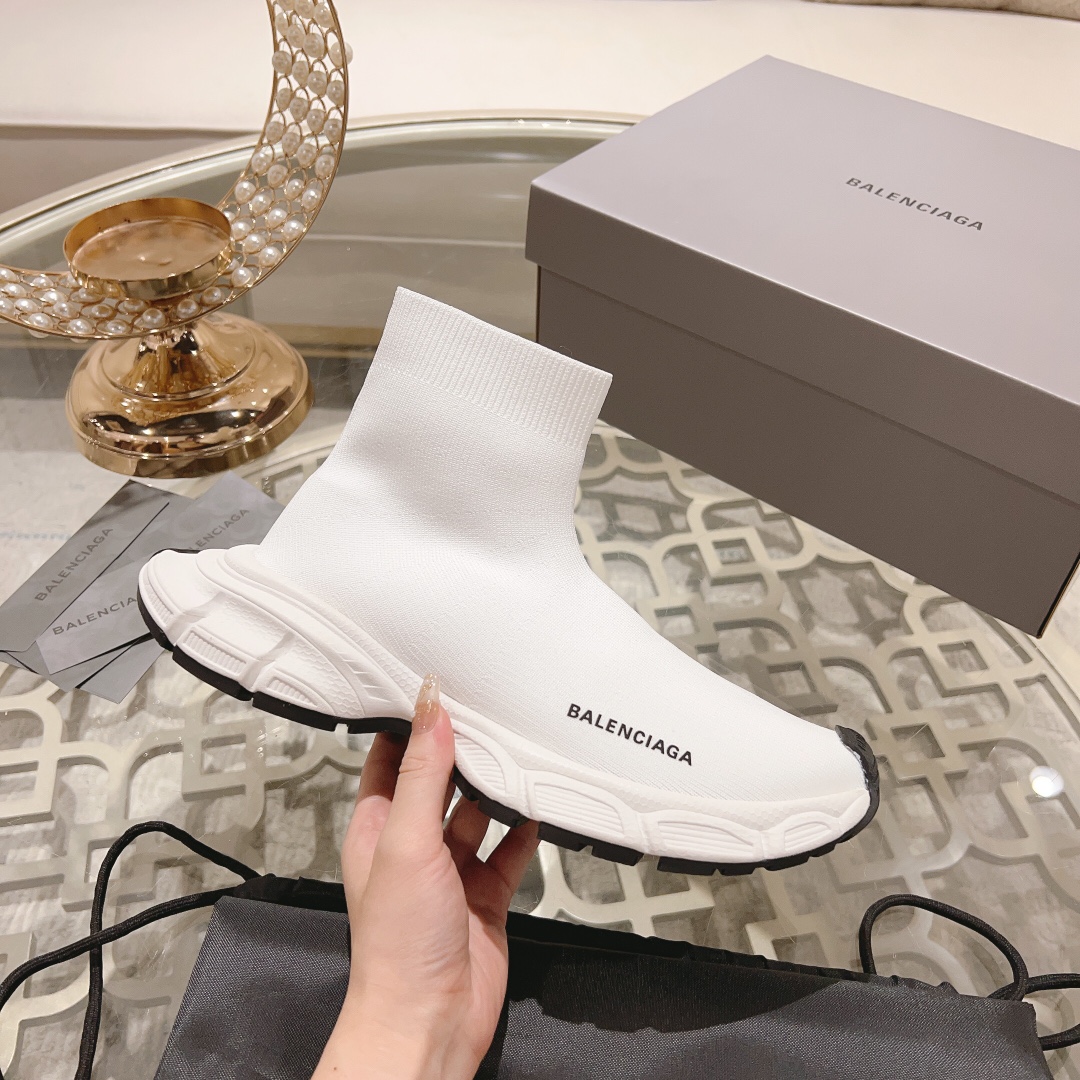 Balenciaga Speed 3XL White Recycled Knit Multi-Piece Sole Slip On Sock Booties Sneakers - KAIROO