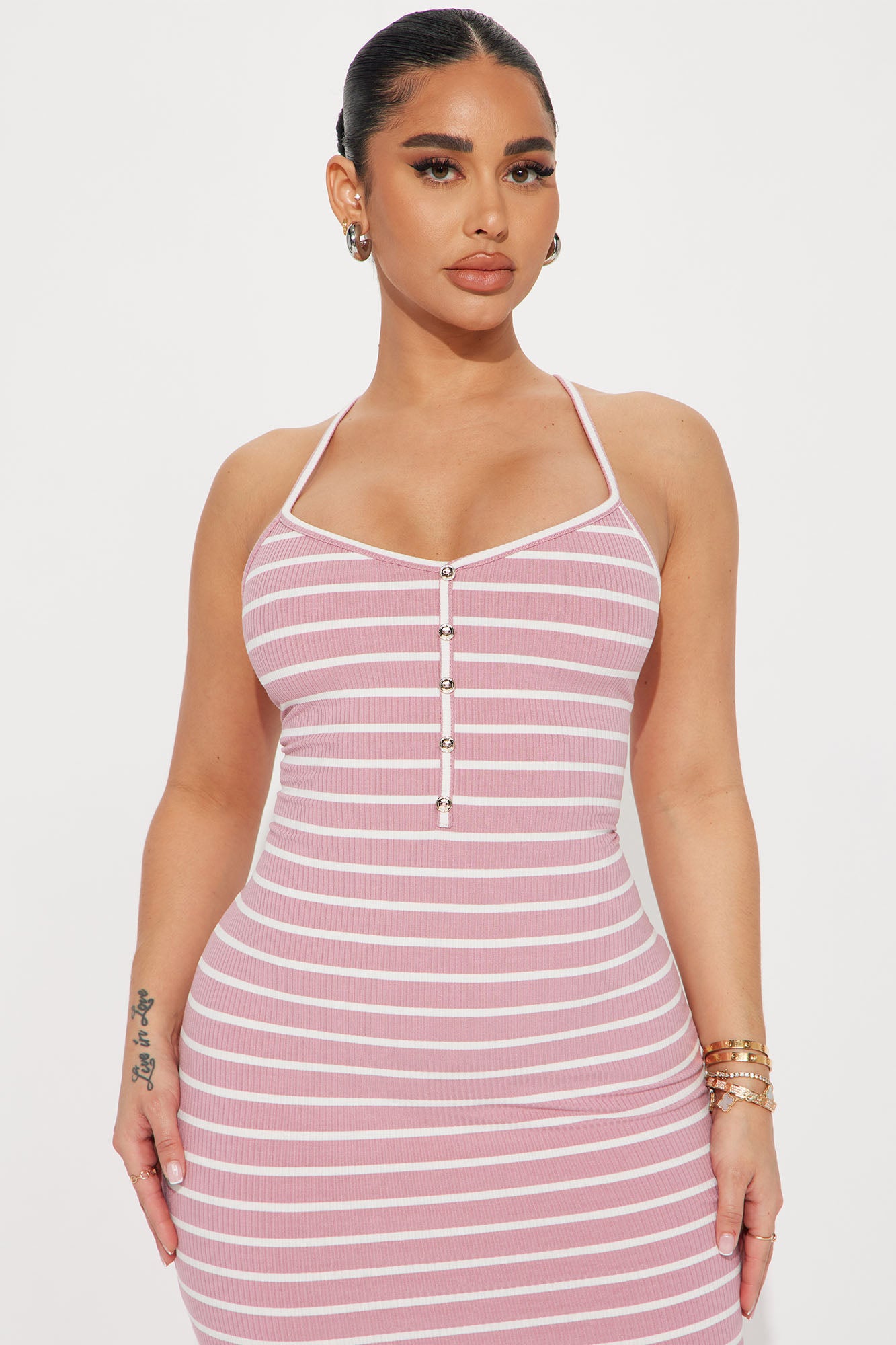 Stripes You Later Ribbed Mini Dress - Pink/combo