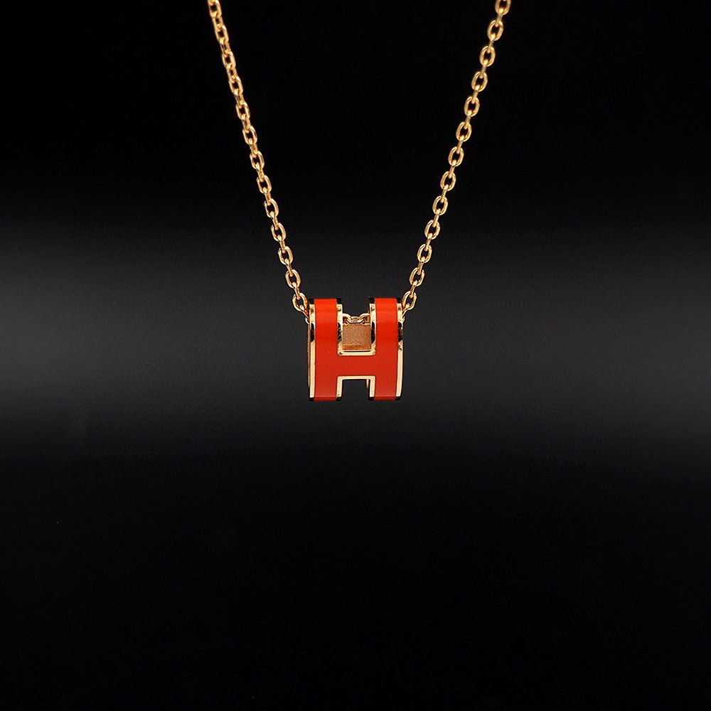 Hermes Orange Mini Pop H Pedant Necklace