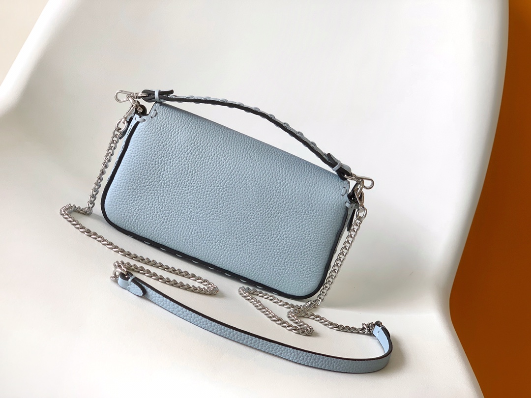 Fendi Mini Selleria Baguette Leather Bag-Blue