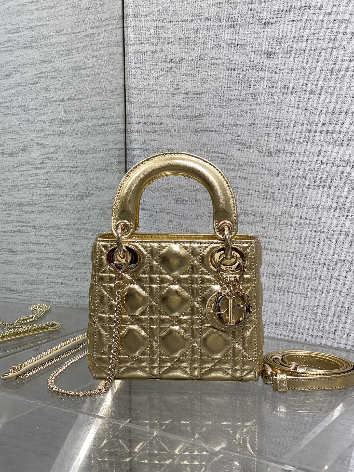 Mini Lady Dior Bag in Gold Cannage Lambskin
