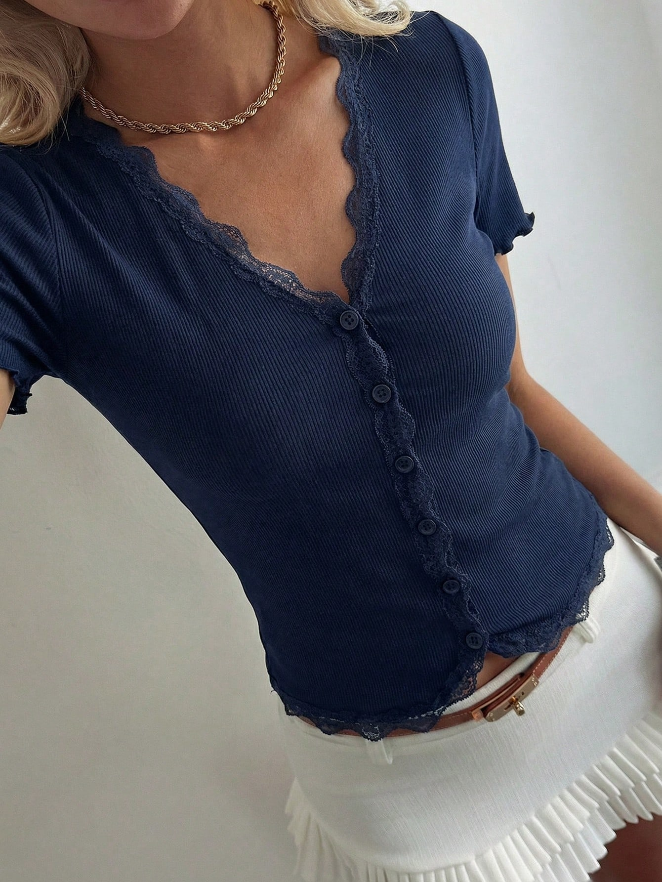 Women's Lace Frill Trim Fitted Cardigan