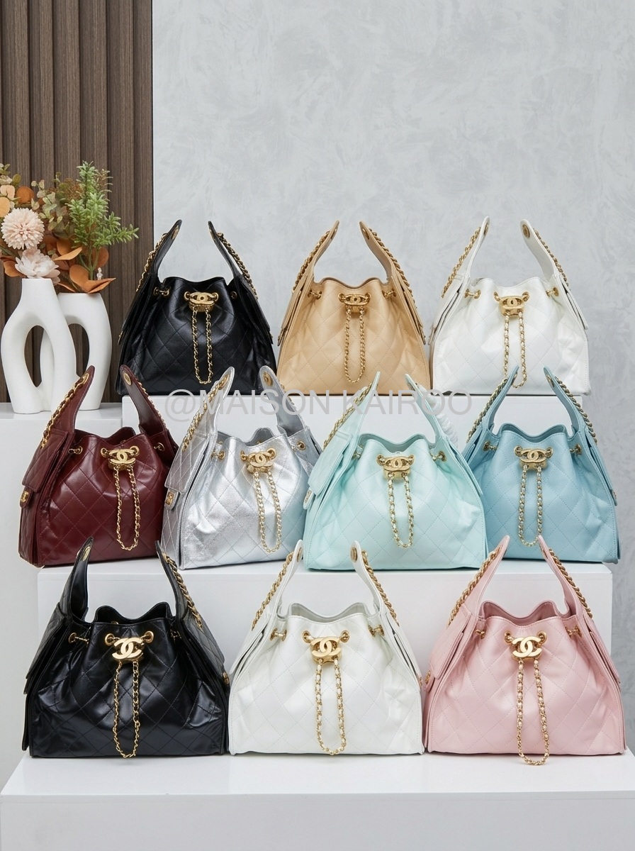 Chanel 25bag 25P 26 Hobo Small Quilted Caviar &Smooth Leather Drawstring Lazy Bucket Shoulder Bag - KAIROO