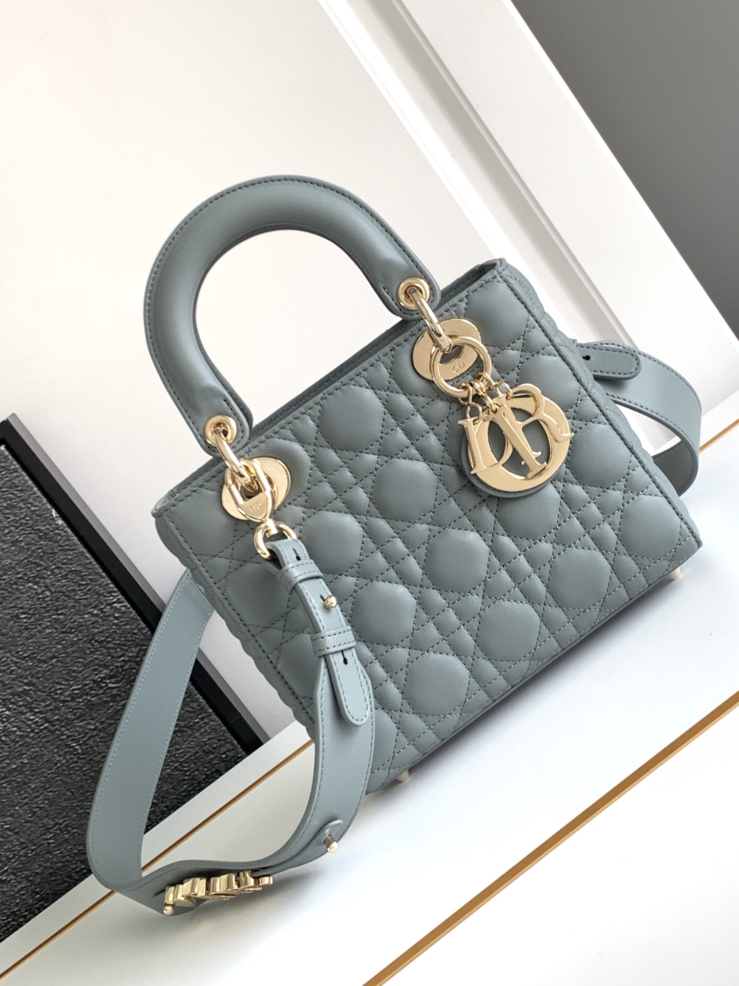 Small Lady Dior My ABC Bag in Stone Grey Cannage Lambskin