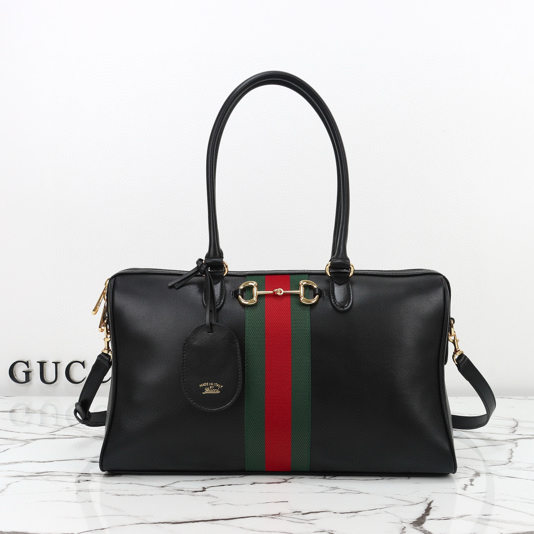 Gucci Borsetto large boston bag in Black Calf Leather