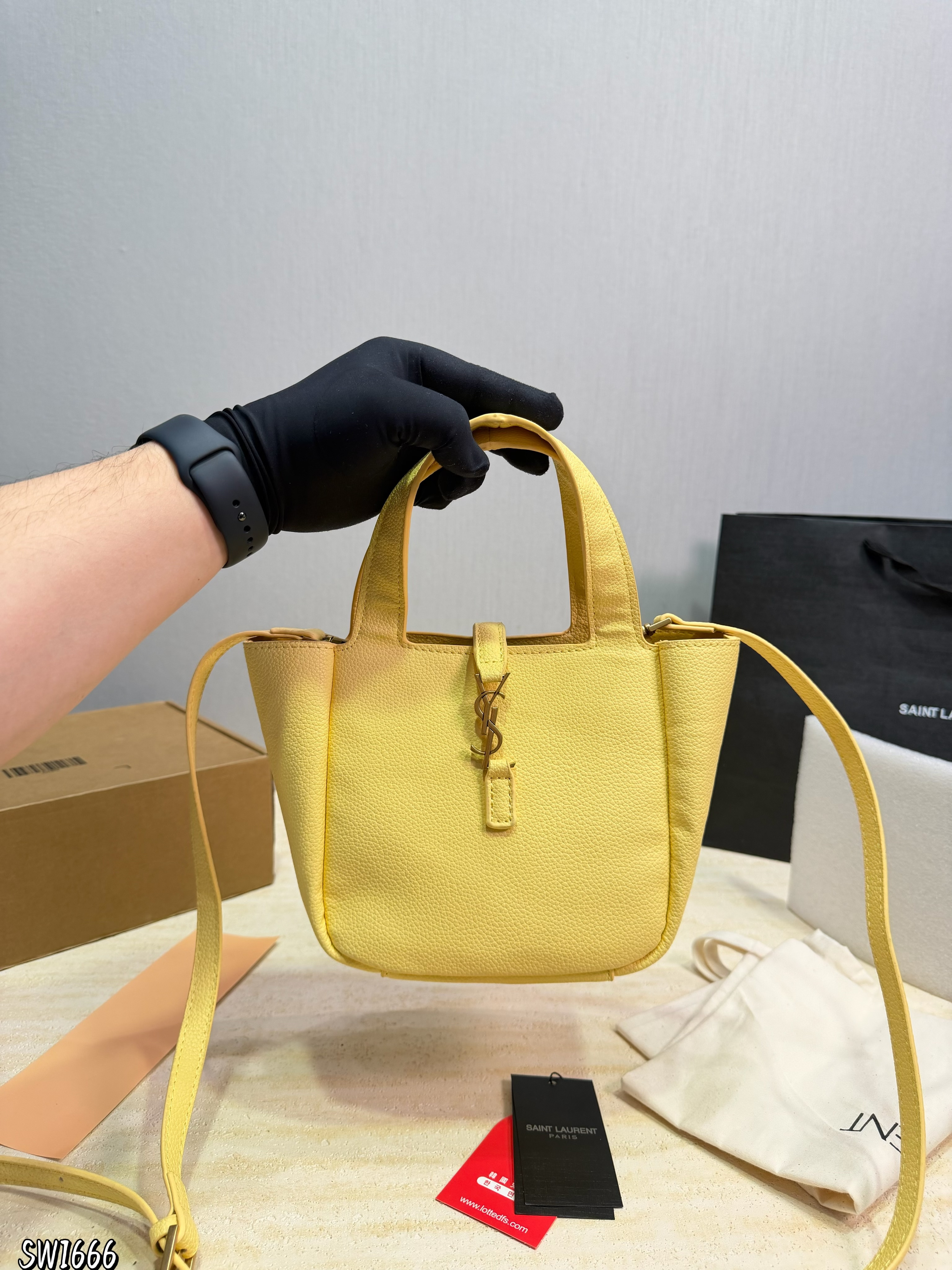 Saint Laurent Mini Bea Hobo Grain Leather YSL Front Toggle Fold Wing Tote Bucket Shoulder Bag - KAIROO