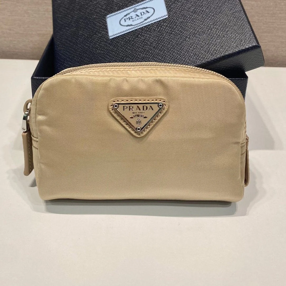 Prada CLUTCH 12 IN TAN BROWN RE-NYLON