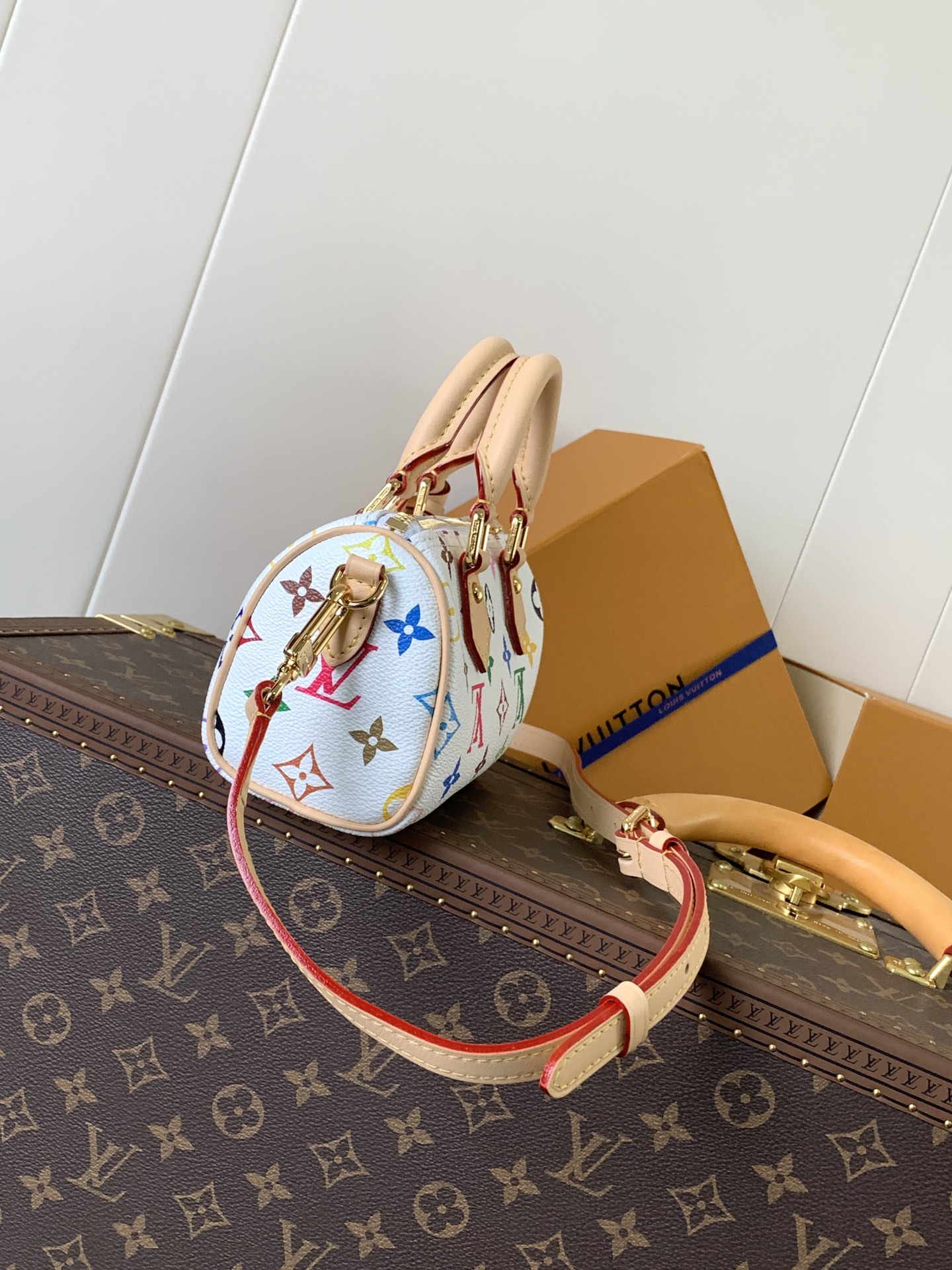 M13391 Nano Speedy Bag in White Multicolored Canvas
