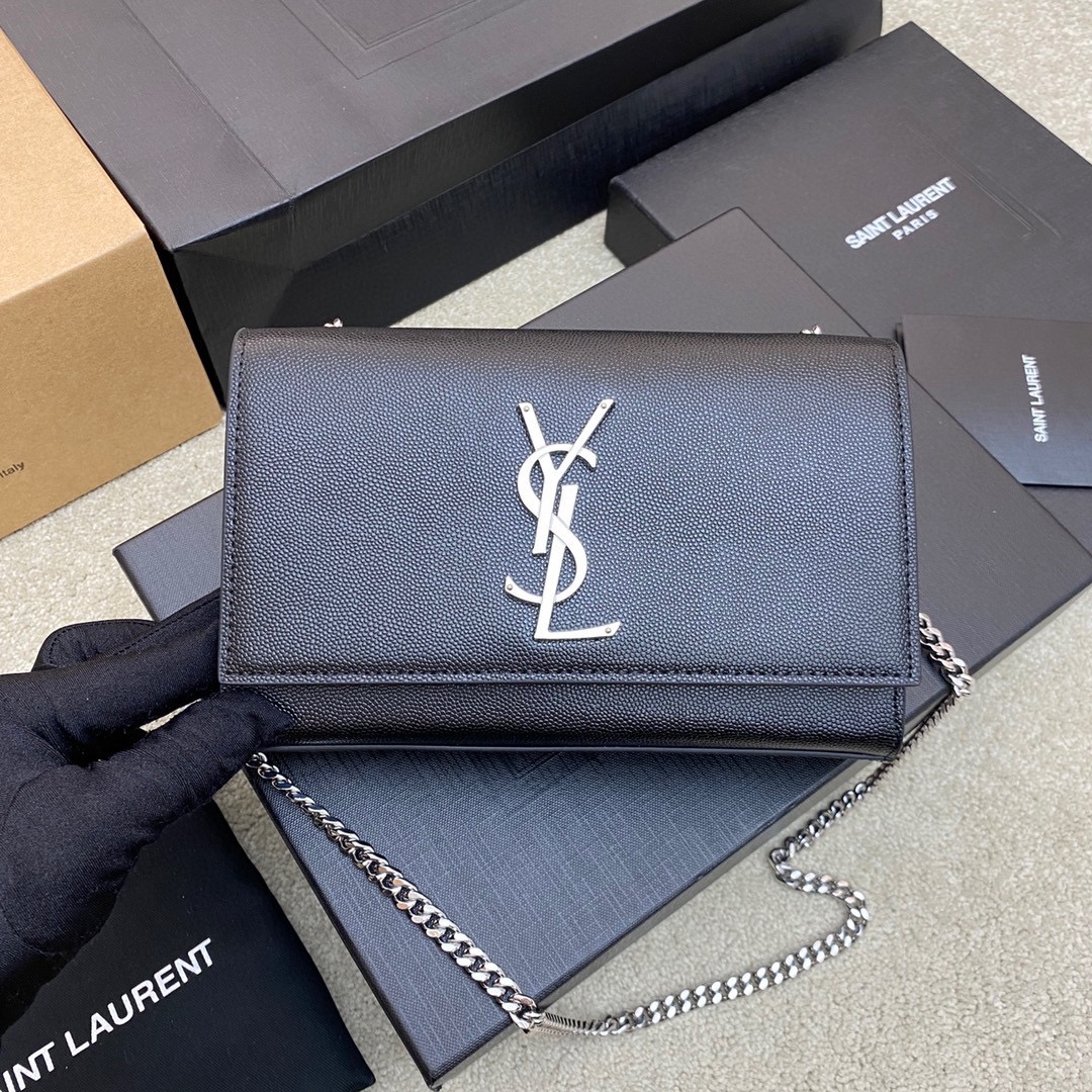 Saint Laurent Black Grained Calfskin Small Kate