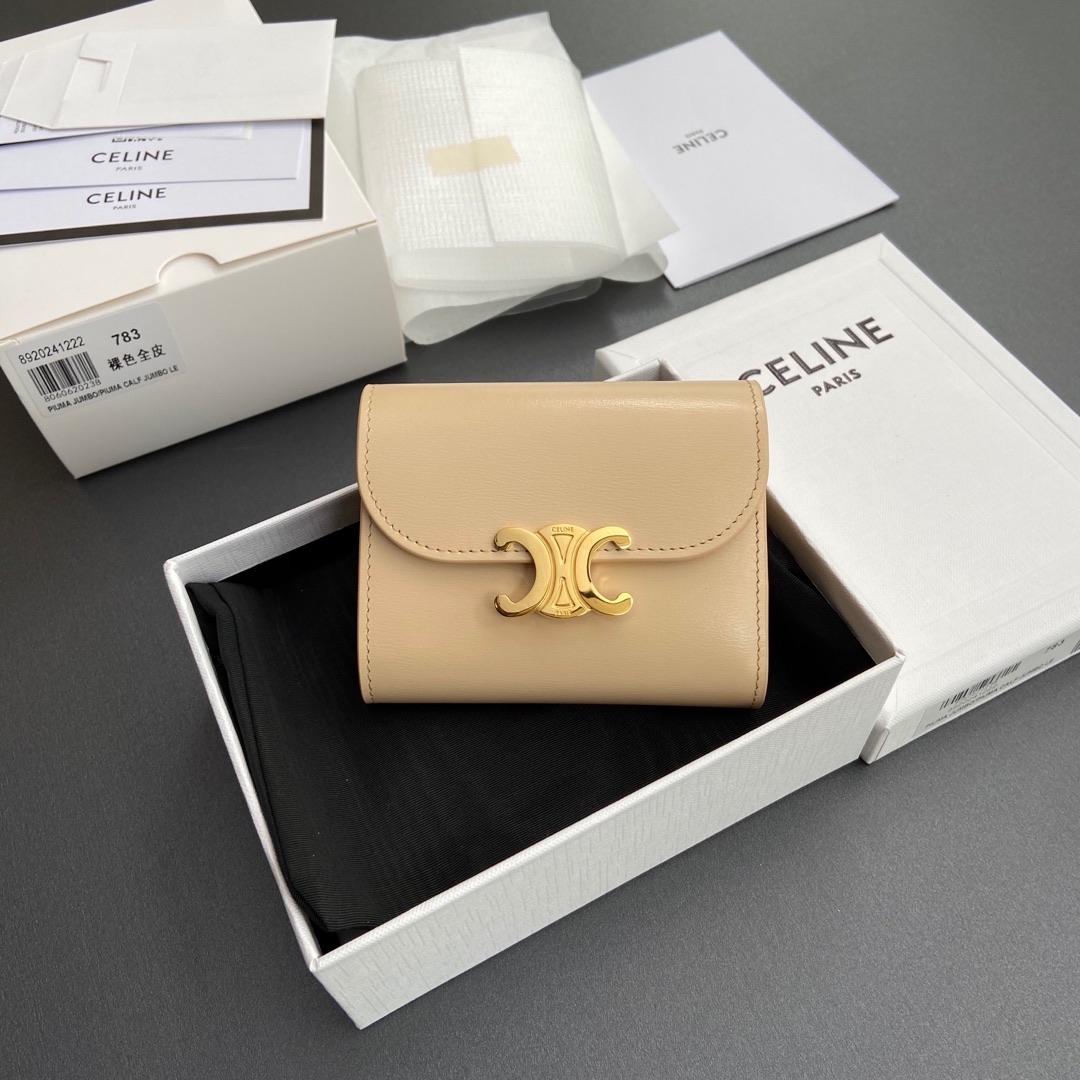 Celine Beige Triomphe Compact Wallet