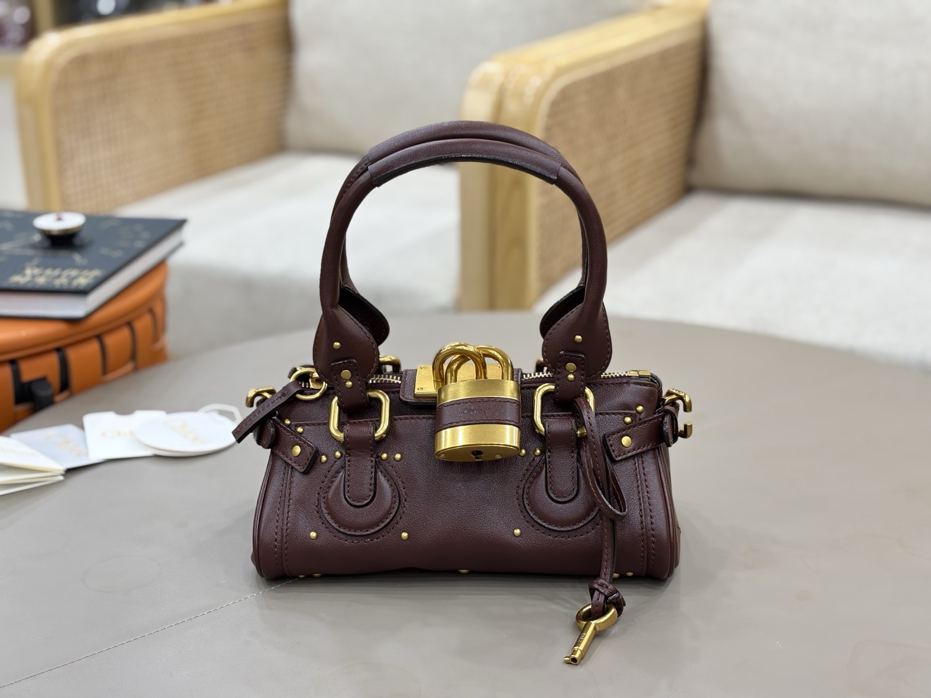 Chloe Small Paddington Bag in Grained Calfskin-Crafty Brown
